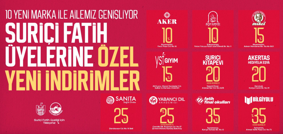 Suriçi Fatih Üyelerine Özel Yeni İndirimler