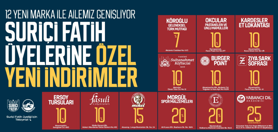 Suriçi Fatih Üyelerine Özel Yeni İndirimler